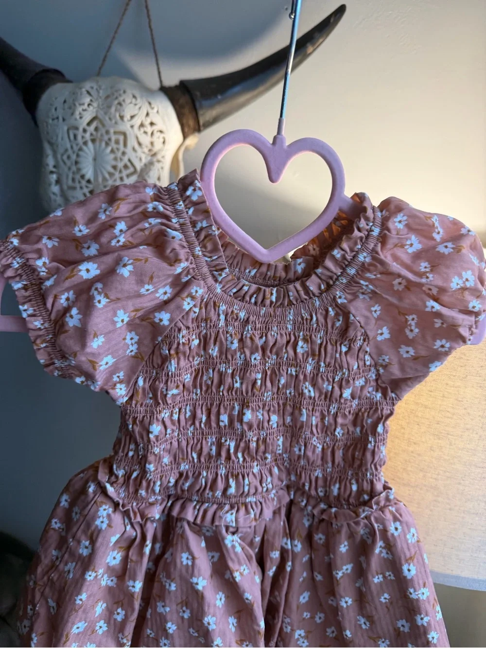 Rabbit Bear Smocked Tiered Floral Dress for Girls - Dusty Rose